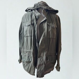 Old Navy Utility Jacket Hooded Military Field Coat Olive Green XXL